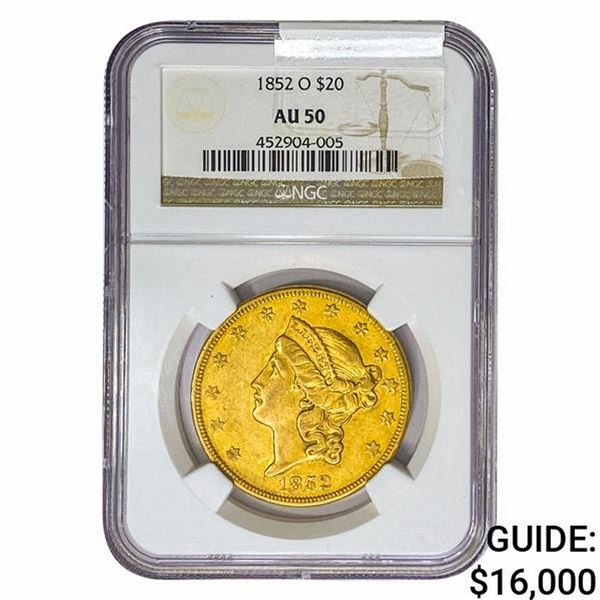 1852-O $20 Gold Double Eagle NGC AU50