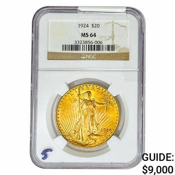 1924 $20 Gold Double Eagle NGC MS64