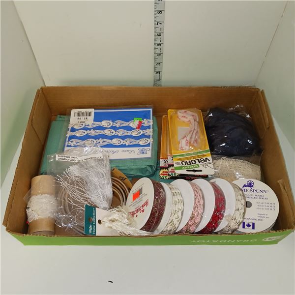 Flat Full Of Crafting and Sewing Items including Lace Ribbon And Velcro & More