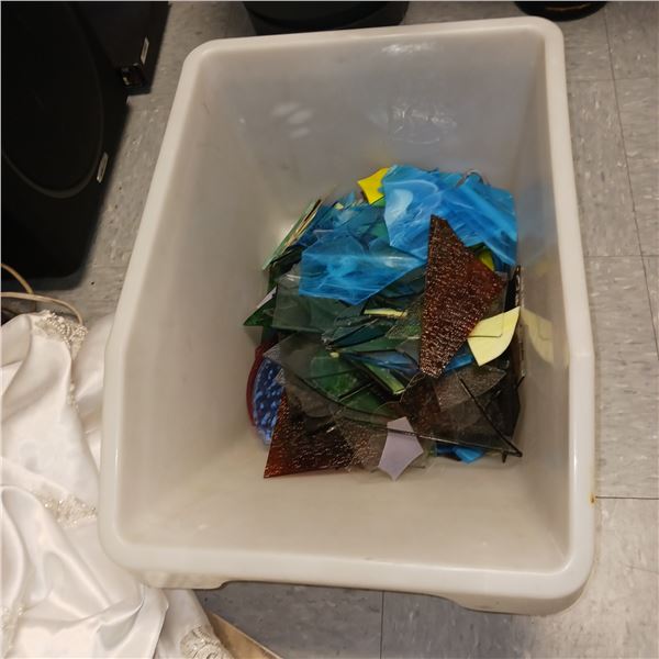 White Bulk Bin with Various Stained Glass Pieces
