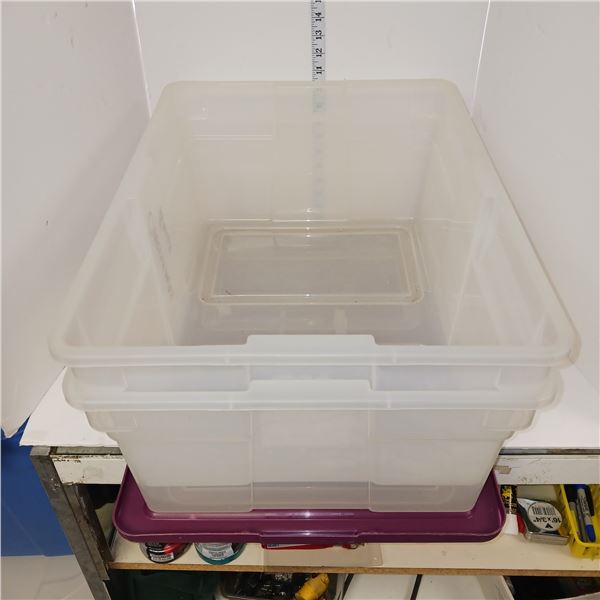 Lot of 2 Large Clean Plastic Totes (only 1 Lid)