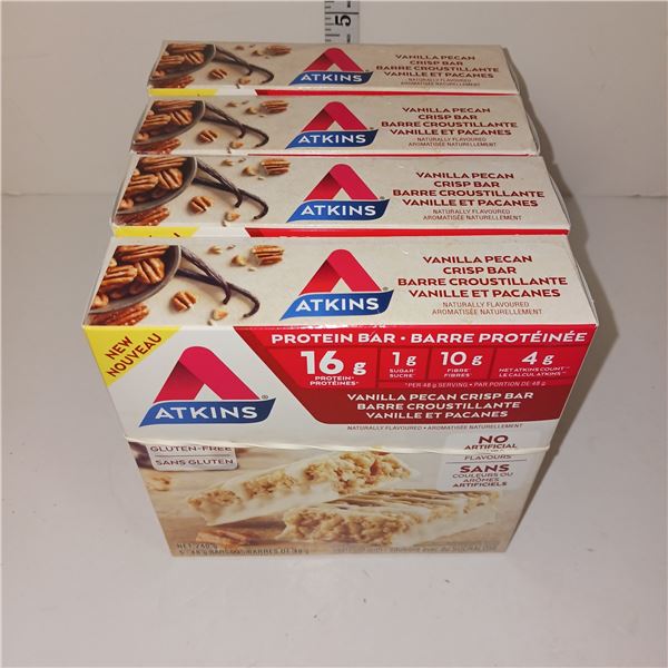 Lot of 4 Boxes Atkins Vanilla Pecan Crisp Protein Bars (5 bars in each box) - BB JUN 2024