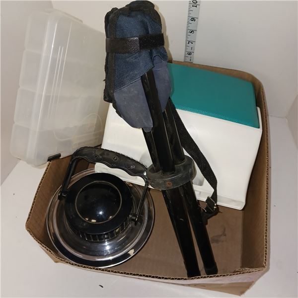 Bank Side Fishing Lot - Tripod Seat, Light, Lure Box, Cooler