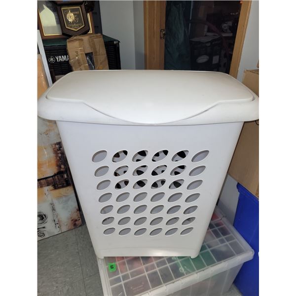 Tall White Plastic Laundry Hamper with Lid
