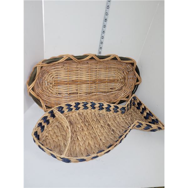 Lot of 2 Large Wicker Serving Trays