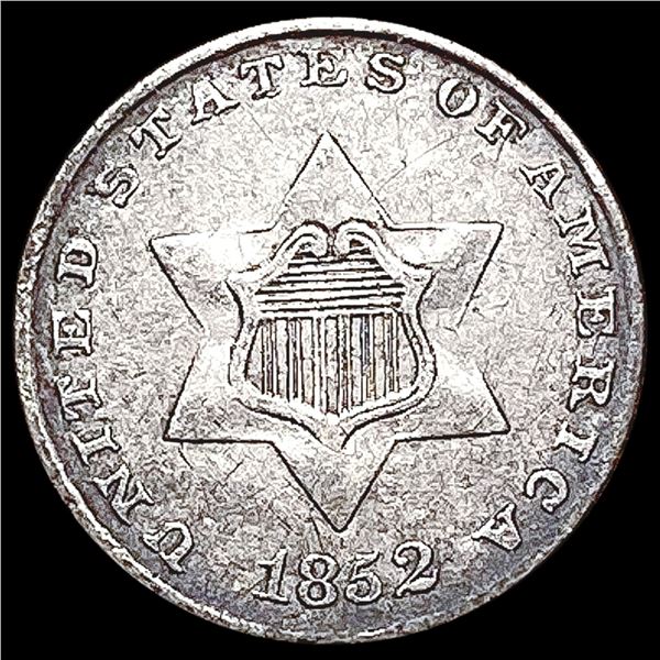 1852 Silver Three Cent CHOICE AU