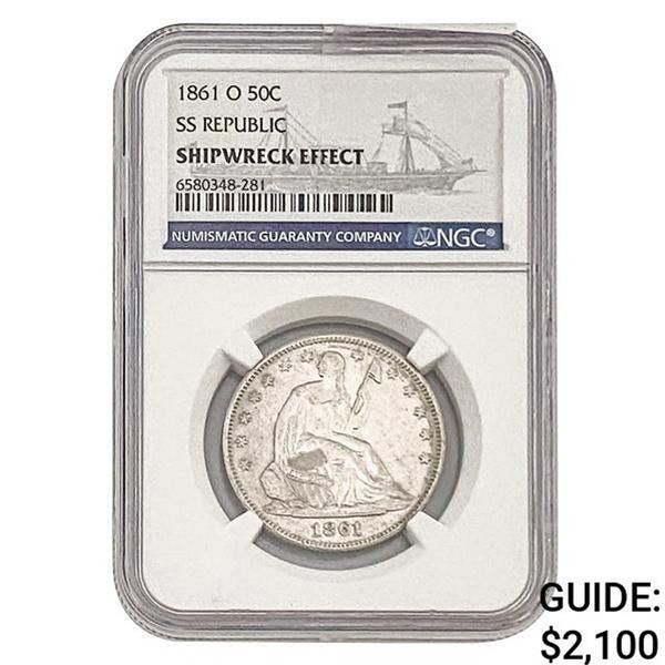 1861-O 50C Seated Lib. NGC Shipwreck EffectSS Rep