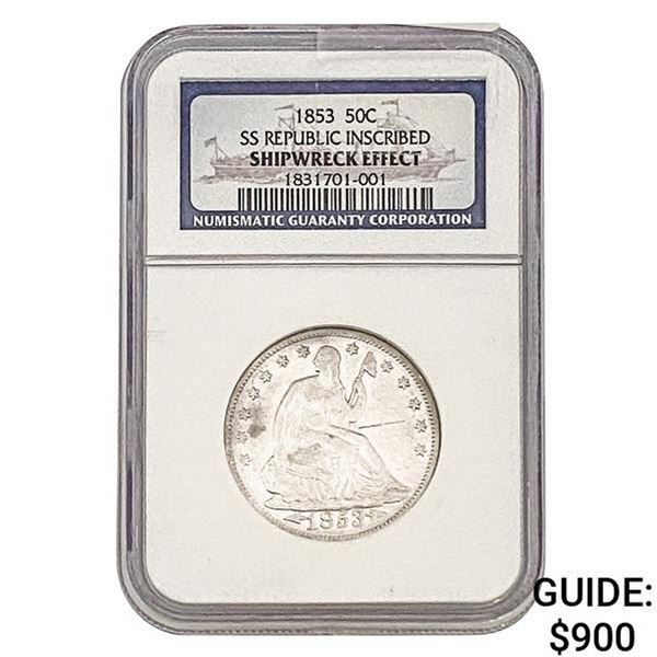1853 50C Seated Lib. NGC Shipwreck EffectSS Rep In