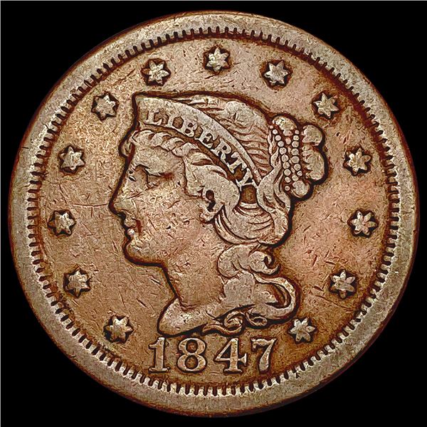 1847 Braided Hair Large Cent NEARLY UNCIRCULATED