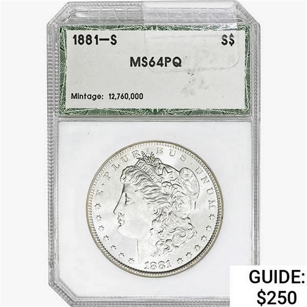 1881-S Morgan Silver Dollar Hallmark MS64 PQ