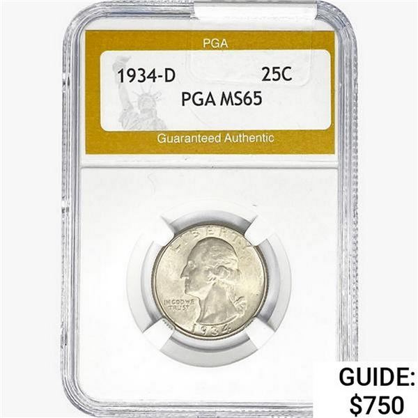 1934-D Washington Silver Quarter PGA MS65