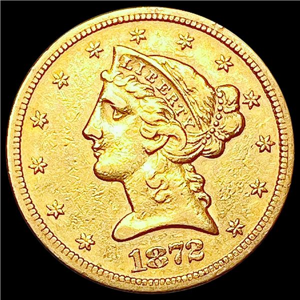1872-S $5 Gold Half Eagle CLOSELY UNCIRCULATED
