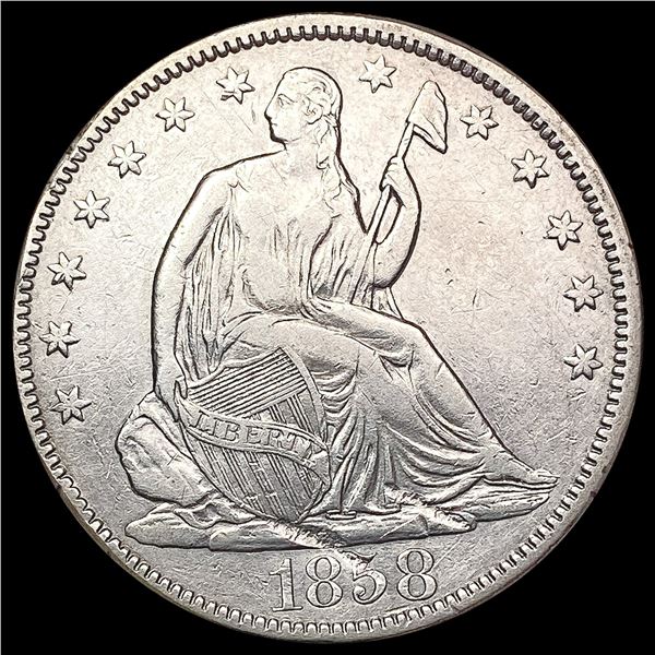 1858 Seated Liberty Half Dollar CLOSELY UNCIRCULAT