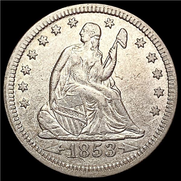 1853 Arrows and Rays Seated Liberty Quarter CLOSEL