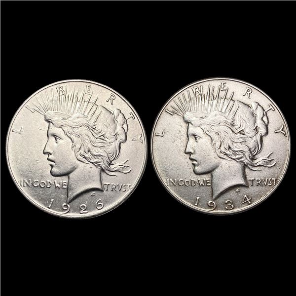 [2]1926 & 1934 Silver Peace Dollar HIGH GRADE