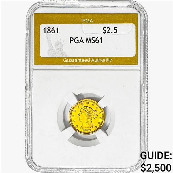 1861 $2.50 Gold Quarter Eagle PGA MS61