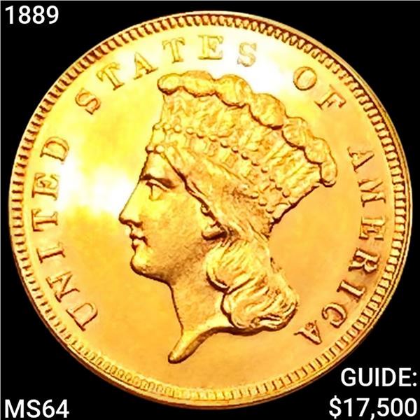 1889 $3 Gold Piece CHOICE BU