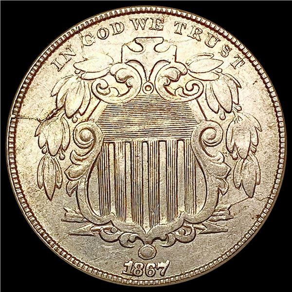 1867 No Rays Shield Nickel CHOICE AU