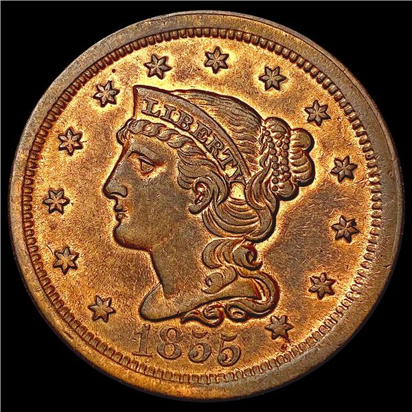 1855 Upright 55 Braided Hair Large Cent CLOSELY UN