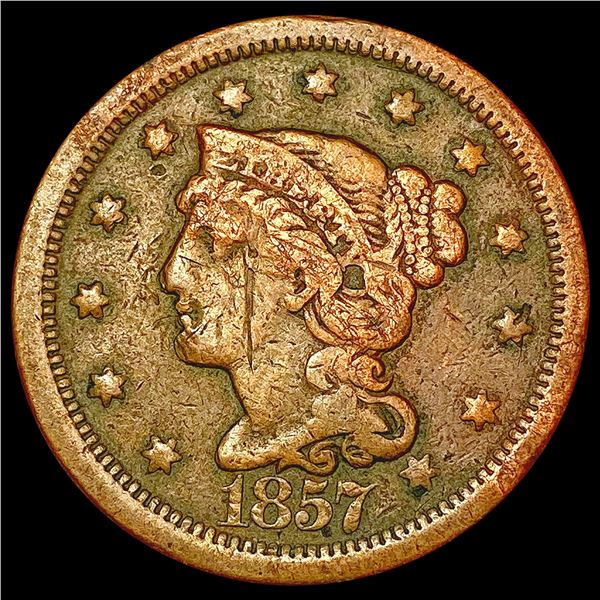1857 Braided Hair Large Cent NICELY CIRCULATED