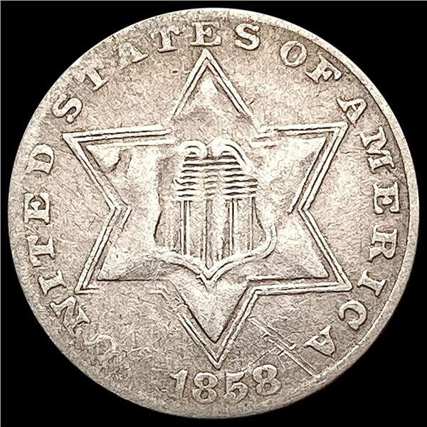 1858 Silver Three Cent NICELY CIRCULATED