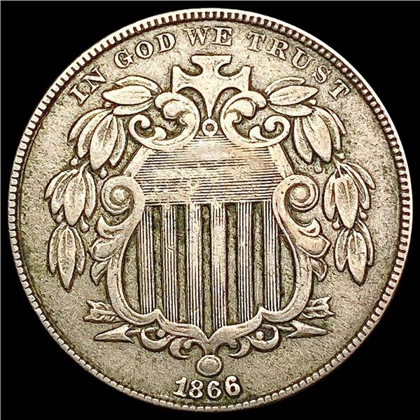1866 W/Rays Shield Nickel NEARLY UNCIRCULATED
