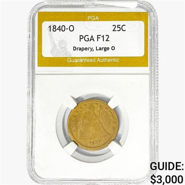 1840-O Seated Liberty Quarter PGA F12 Drapery, Lrg