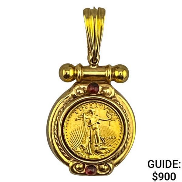 1992 1/10oz Gold $5 Eagle 14K Gold Pendant