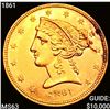 1861 $5 Gold Half Eagle CHOICE BU