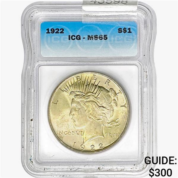 1922 Silver Peace Dollar ICG MS65