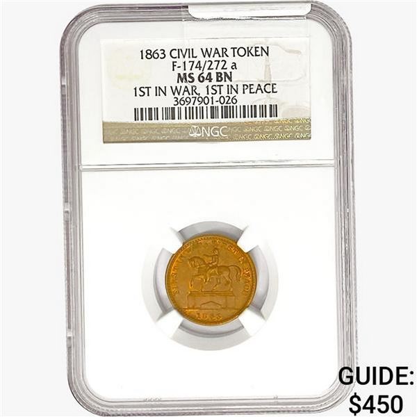 1863 Civil War Token NGC MS64 BN F-174/272a