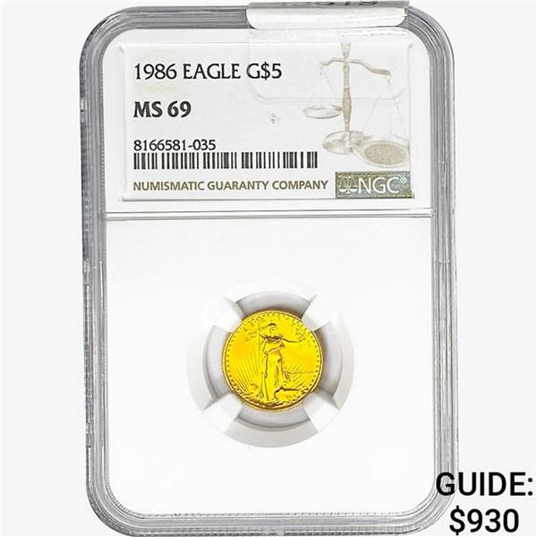 1986 1/10oz $5 AGE NGC MS69