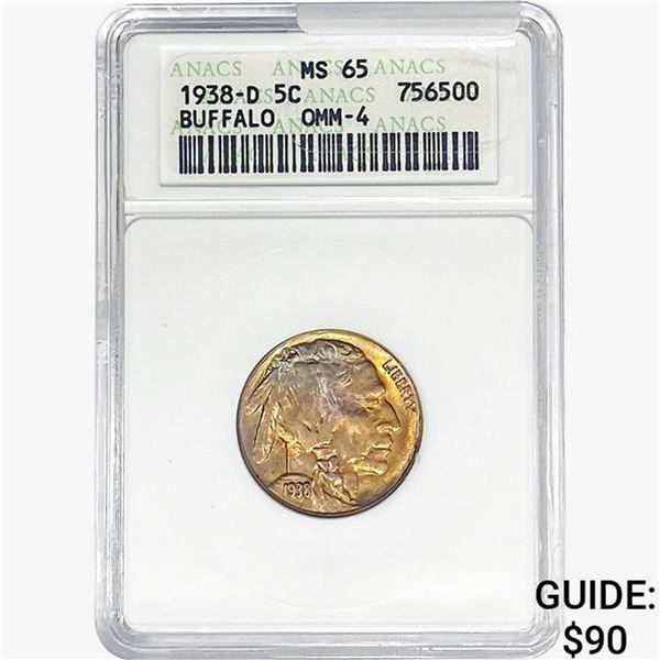1938-D Buffalo Nickel ANACS MS65 OMM-4
