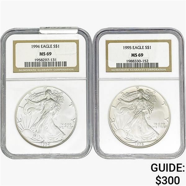 [2]1994-1995 Silver Eagle NGC MS69