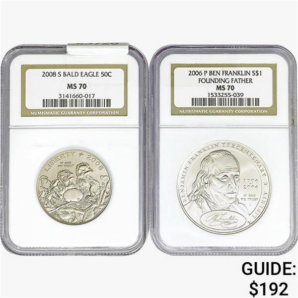 [2]2006-P/2008-S U.S. Commem. Silver $1 & 50C NGC MS70