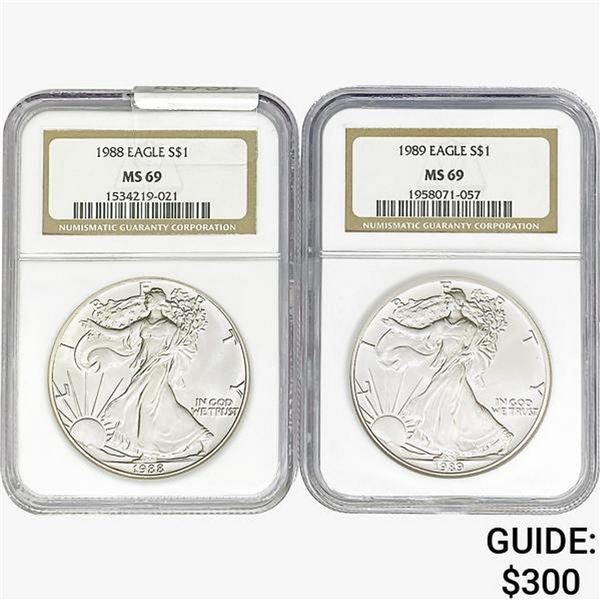 [2]1988-1989 Silver Eagle NGC MS69