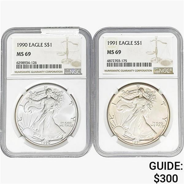 [2]1990-1991 Silver Eagle NGC MS69