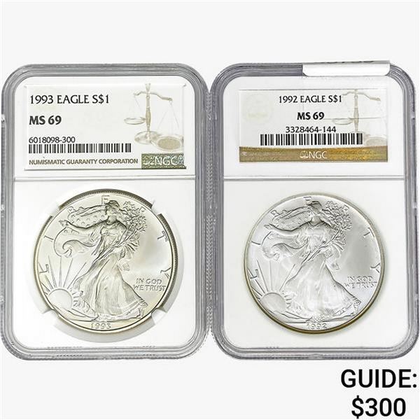 [2]1992-1993 Silver Eagle NGC MS69