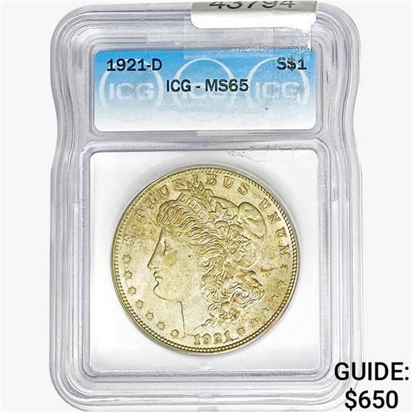 1921-D Morgan Silver Dollar ICG MS65