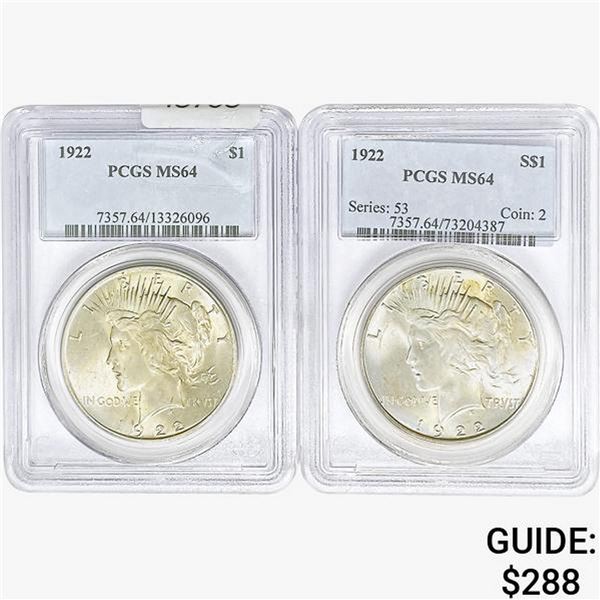 [2]1922 Silver Peace Dollar PCGS MS64