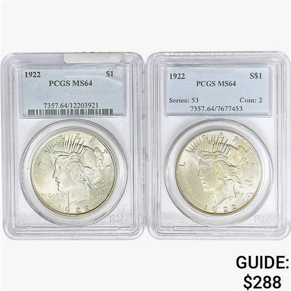[2]1922 Silver Peace Dollar PCGS MS64