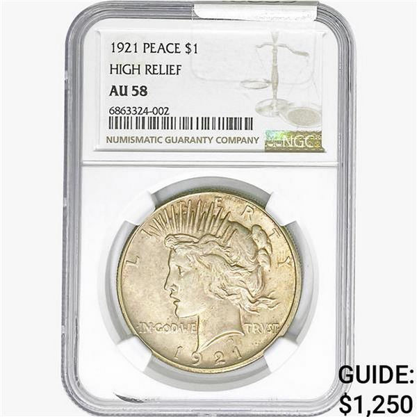 1921 Silver Peace Dollar NGC AU58 HR