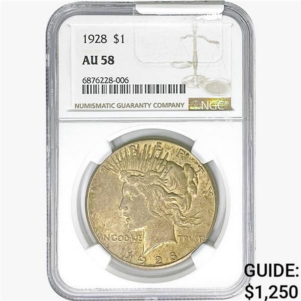 1928 Silver Peace Dollar NGC AU58