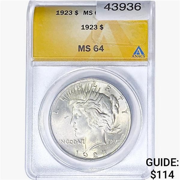 1923 Silver Peace Dollar ANACS MS64