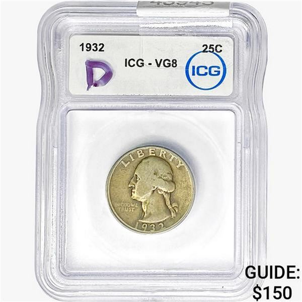 1932-D Washington Silver Quarter ICG VG8