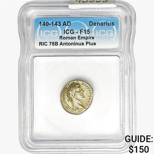 140-143 AD Roman Empire Denarius ICG F15