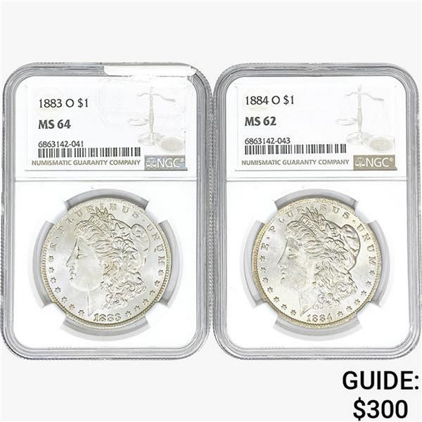 [2]1883-1884-O Morgan Silver Dollar NGC MS62-64