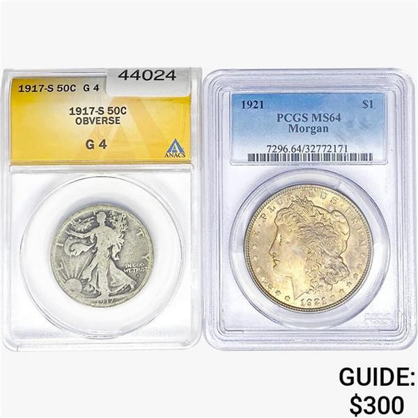 [2]1917-1921 Silver 50C/Dollar ANACS/PCGS
