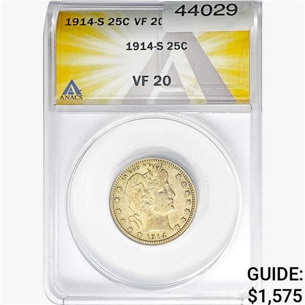 1914-S Barber Quarter ANACS VF20