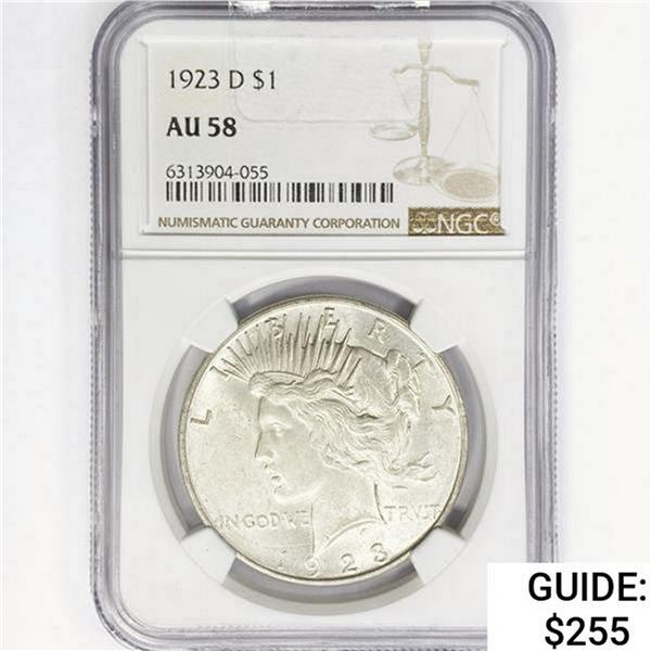 1923-D Silver Peace Dollar NGC AU58